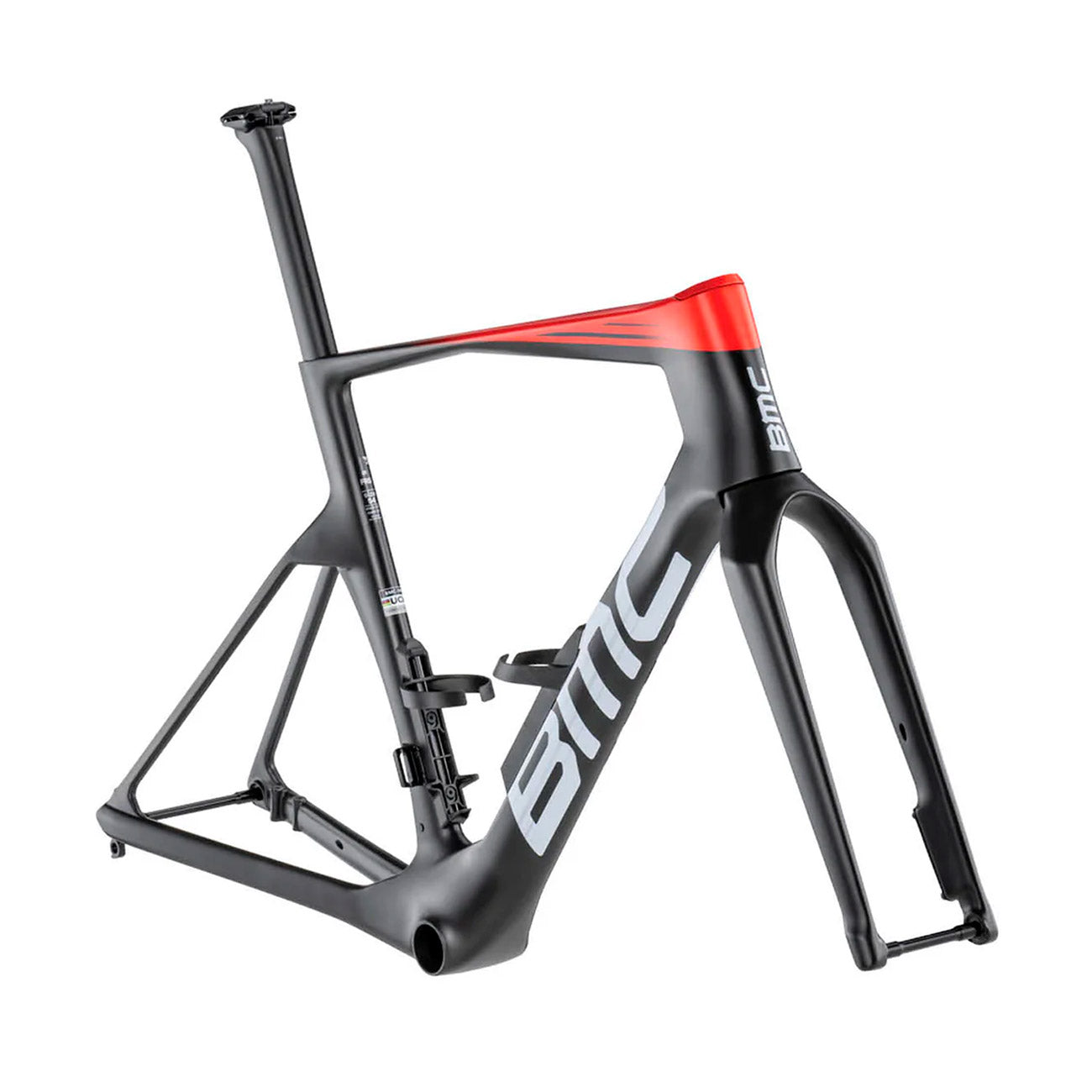 foto dettaglio fronte con logo telaio bicicletta da corsa in carbonio bmc teammachine r 01 frameset