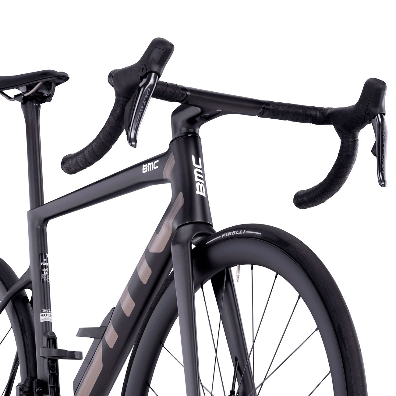 foto dettaglio anteriore bici da corsa in carbonio