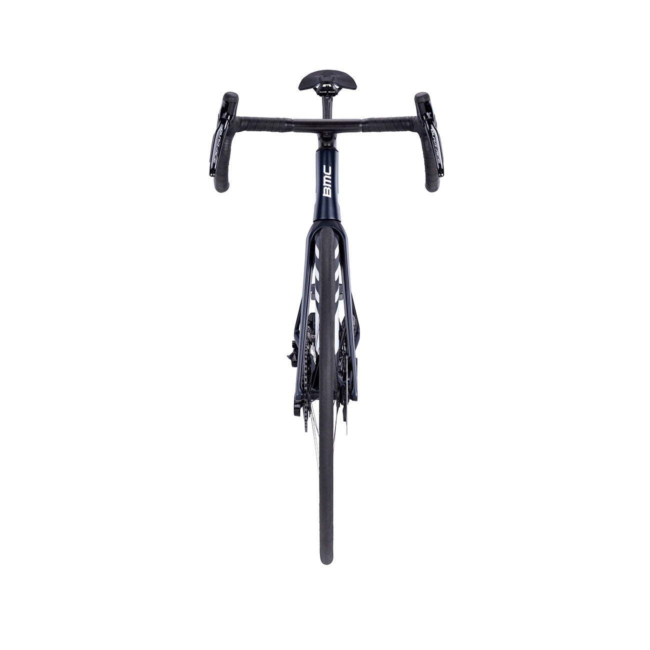 foto dettaglio vista frontale bicicletta da corsa in carbonio