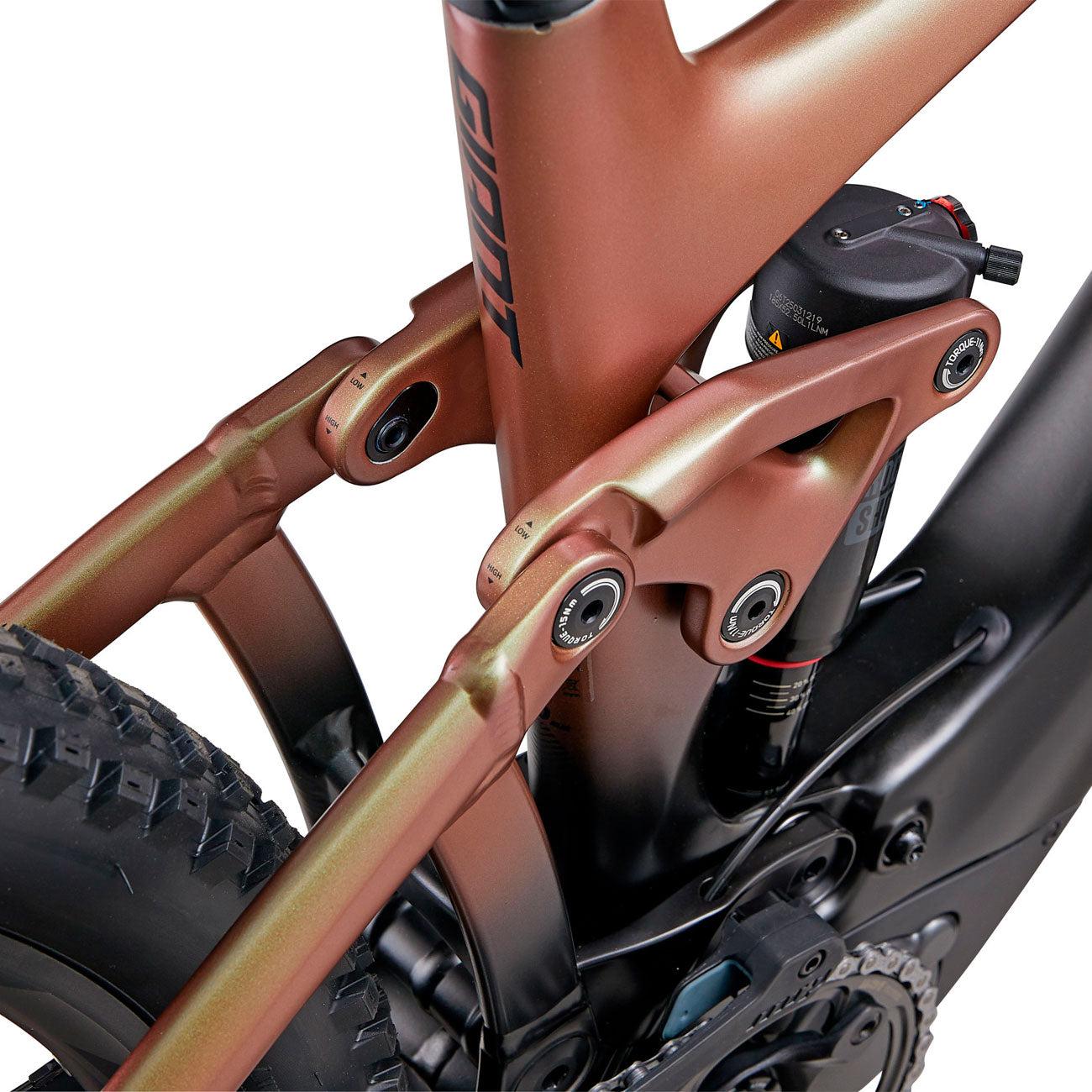 fotodettaglio ammortizzatore rock shox Giant Trance X Advanced E+ Elite 3 bicicletta in carbonio e-bike Mtb