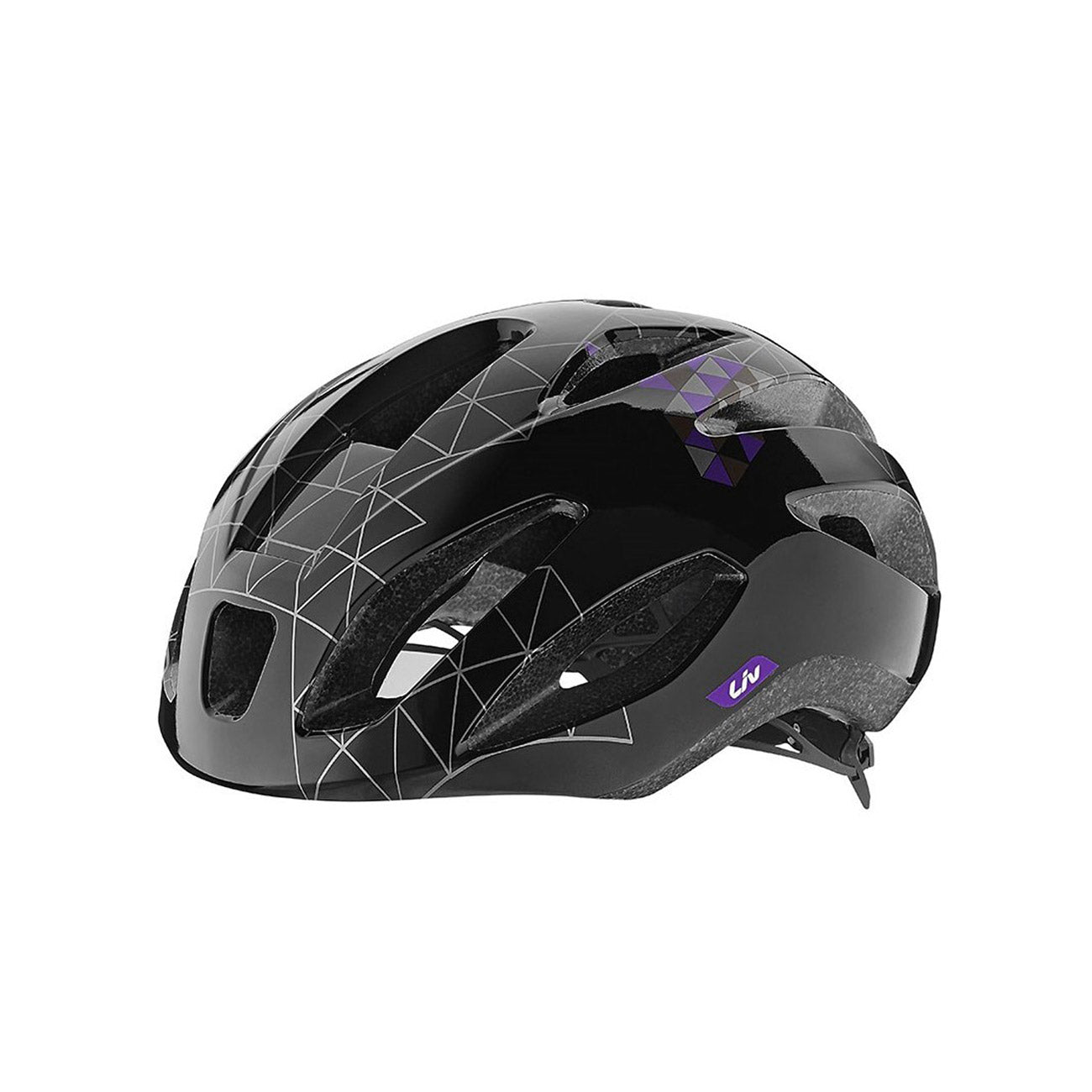 casco bicicletta liv colorazione nera e viola foto frontale