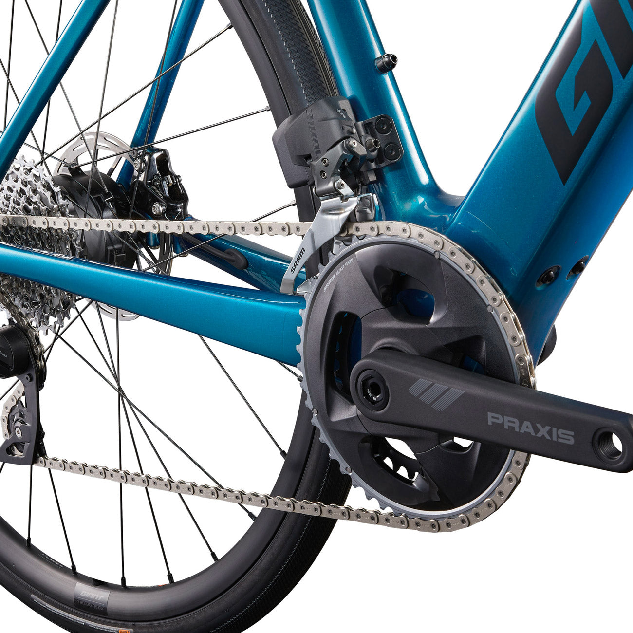 dettaglio trasmissione sram axs bicicletta da corsa elettrica defy